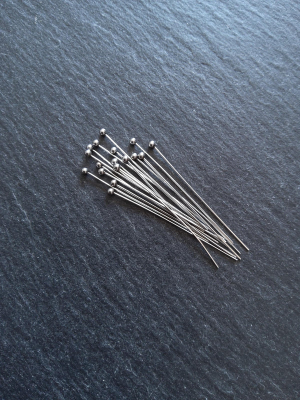 20 or 100 Stainless Steel Ball Head Pins 40mm Long 0.5mm Wide (24 gauge)