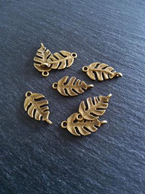 10 or 50 Leaf Connector Charms Antique Bronze Alloy 27x14x4mm Nickel FREE