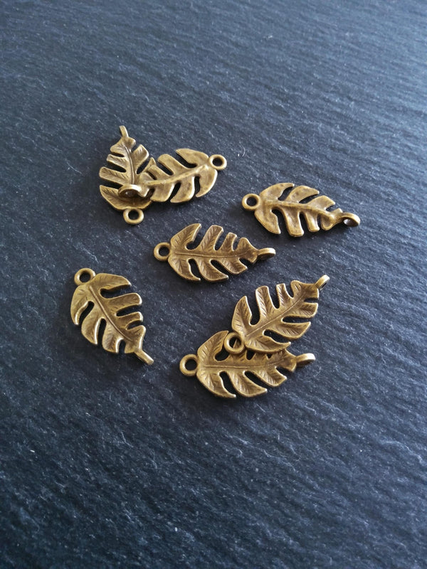 10 or 50 Leaf Connector Charms Antique Bronze Alloy 27x14x4mm Nickel FREE