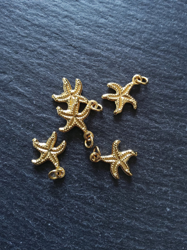 2 or 10 Starfish Charms Real 18K Gold Plated Brass 14.5x12x1.5mm. Nickel FREE