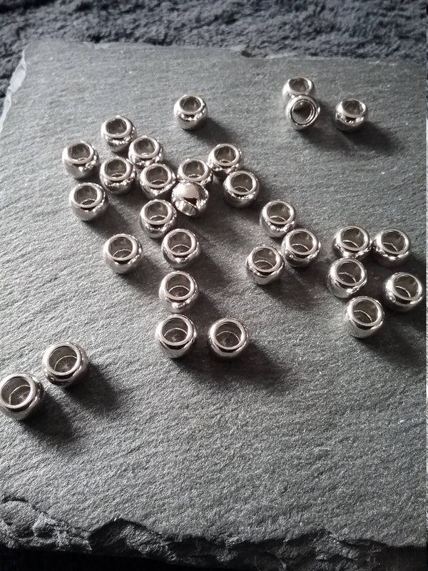 20 or 100 Silver Tone 6mm Smooth Plain Barrel Spacer Beads 6x5mm 3.5mm Hole
