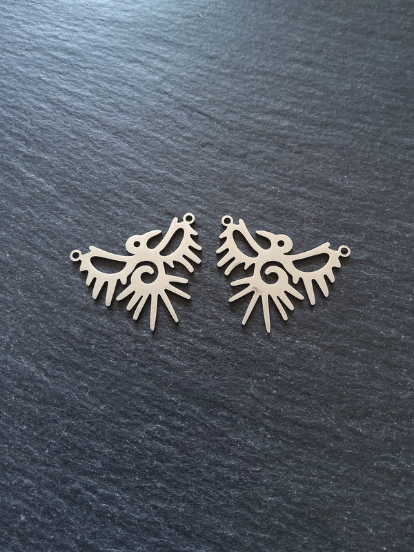 2 or 10 Stainless Steel Bird Connector Pendants 23x28x1mm