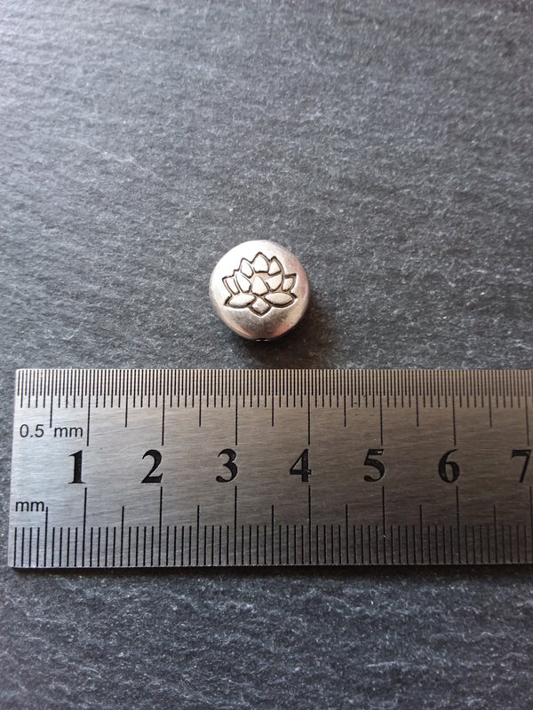 2 or 10 Lotus Beads 14mm Real Antiqued Sterling Silver Plated Flat Round 14x6.5mm Nickel FREE