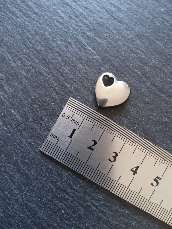 1 or 5 Solid Stainless Steel Heart Charms 14.5x15.5x3.5mm