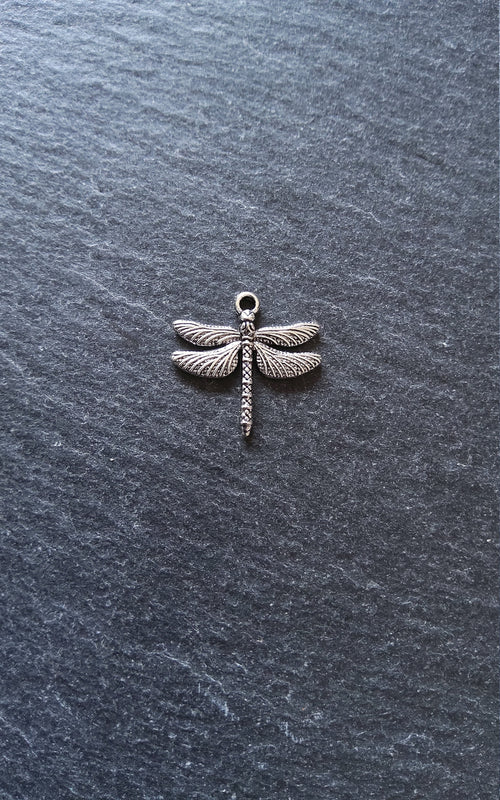10 or 50 Dragonfly Charms Antique Silver Tone Alloy 18x18mm