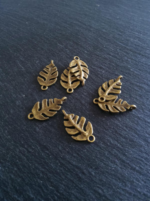 10 or 50 Leaf Connector Charms Antique Bronze Alloy 27x14x4mm Nickel FREE