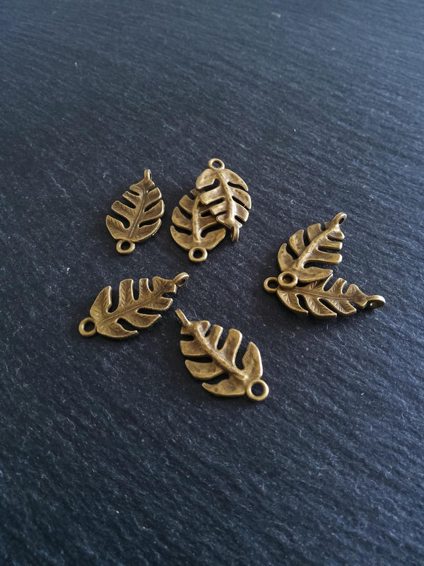 10 or 50 Leaf Connector Charms Antique Bronze Alloy 27x14x4mm Nickel FREE