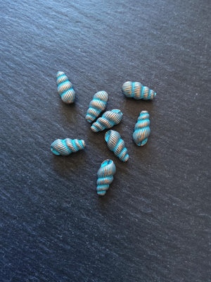 6 or 30 Sea Shell Snail Beads 15x7mm Antique Copper with Blue Patina