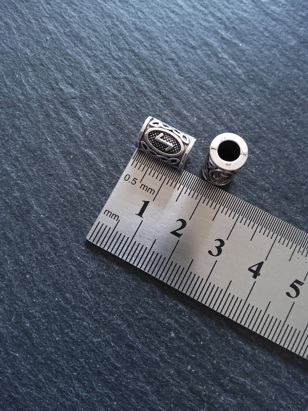 6 or 30 Eoh ᛇ or Eiwaz Rune Beads Elder Futhark Antique Silver Tone 13x8mm. Large 4.7mm Hole