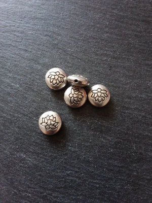 2 or 10 Lotus Beads 14mm Real Antiqued Sterling Silver Plated Flat Round 14x6.5mm Nickel FREE
