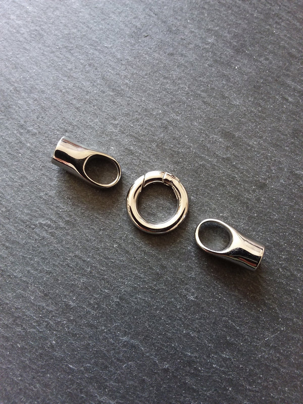 1 or 5 Stainless Steel End Cap & Spring Gate Clasp Connector Set for 5.5mm Cord Bracelets (6mm end caps)