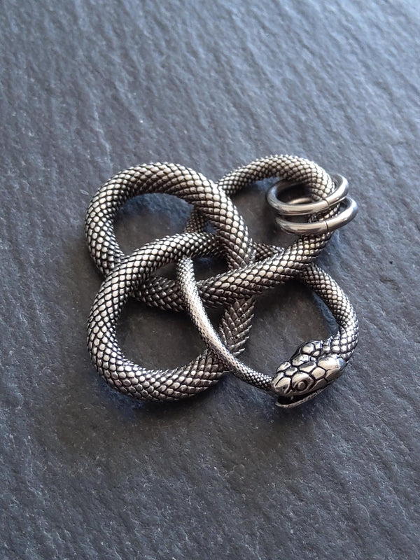 Snake Infinity Knot Pendant Antique Silver Stainless Steel 37x36.5x4.5mm