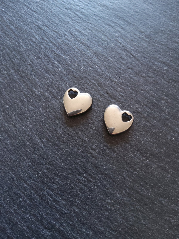 1 or 5 Solid Stainless Steel Heart Charms 14.5x15.5x3.5mm