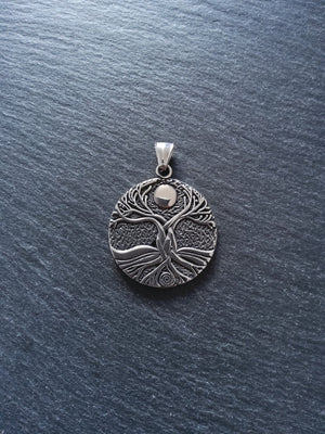 Round Gaia Tree of Life Pendant Stainless Steel Double Sided 42x37x3mm