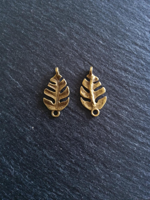 10 or 50 Leaf Connector Charms Antique Bronze Alloy 27x14x4mm Nickel FREE