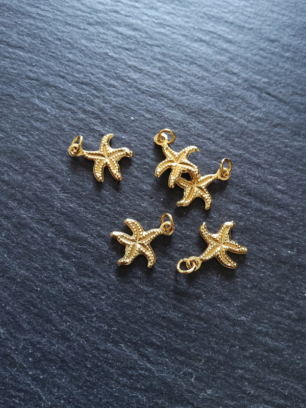 2 or 10 Starfish Charms Real 18K Gold Plated Brass 14.5x12x1.5mm. Nickel FREE