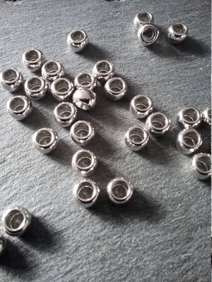 20 or 100 Silver Tone 6mm Smooth Plain Barrel Spacer Beads 6x5mm 3.5mm Hole