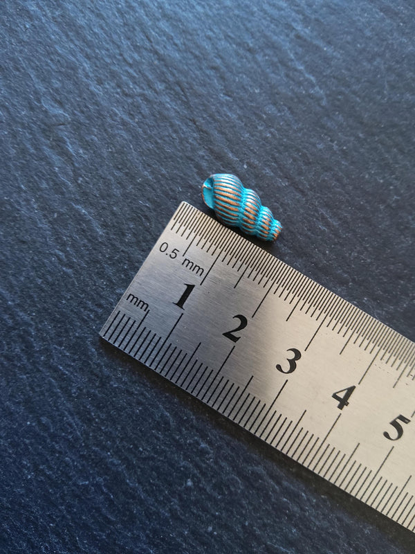 6 or 30 Sea Shell Snail Beads 15x7mm Antique Copper with Blue Patina