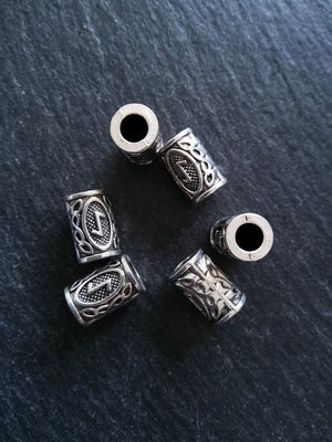 6 or 30 Eoh ᛇ or Eiwaz Rune Beads Elder Futhark Antique Silver Tone 13x8mm. Large 4.7mm Hole
