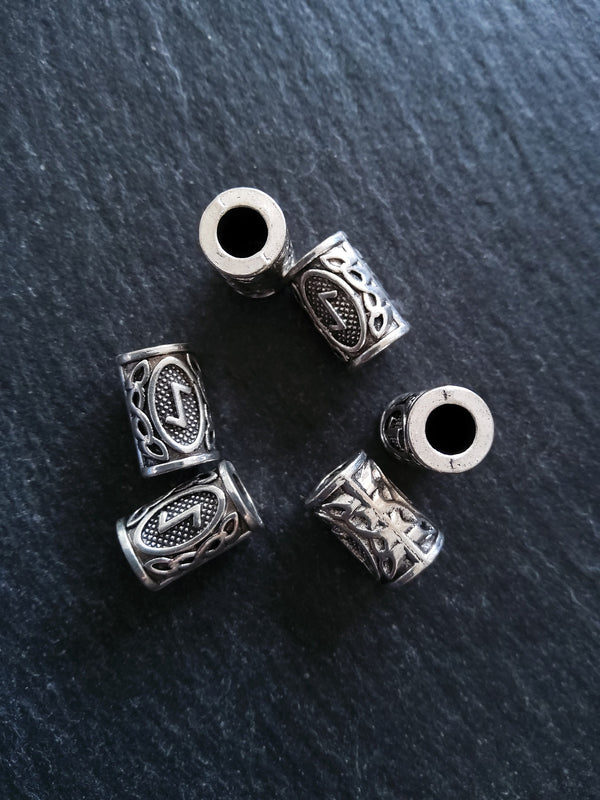 6 or 30 Eoh ᛇ or Eiwaz Rune Beads Elder Futhark Antique Silver Tone 13x8mm. Large 4.7mm Hole