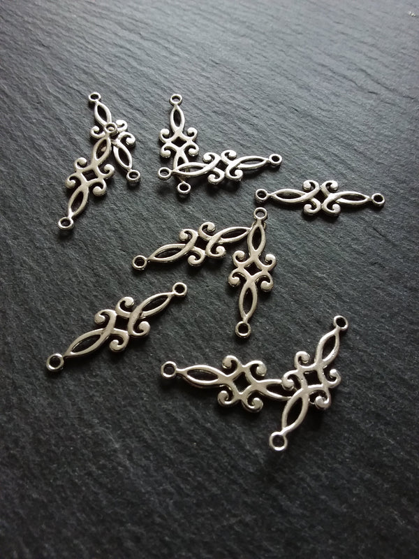 10 or 50 Antique Silver Long Classical Connector Charms 29x9mm