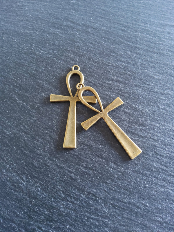 4 or 20 Ankh Pendants Large Antique Bronze Tone Egyptian 54x28mm
