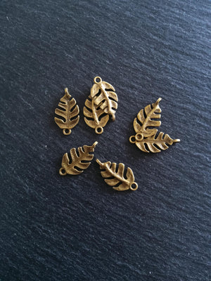 10 or 50 Leaf Connector Charms Antique Bronze Alloy 27x14x4mm Nickel FREE