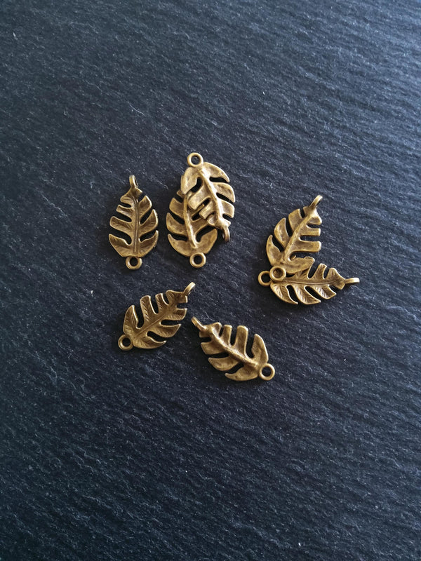 10 or 50 Leaf Connector Charms Antique Bronze Alloy 27x14x4mm Nickel FREE