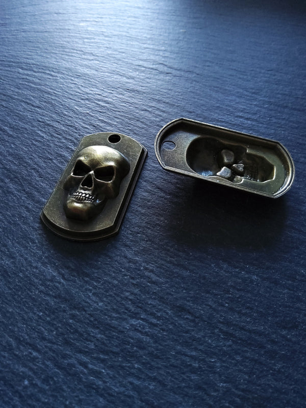 2 or 10 Skull Relief Rectangular Pendants Antique Bronze 48x27x6mm NICKEL FREE
