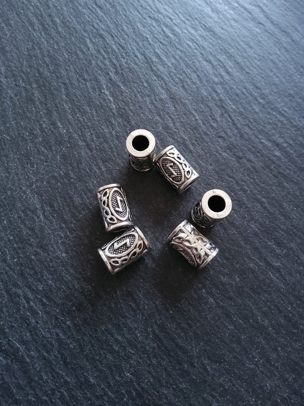 6 or 30 Eoh ᛇ or Eiwaz Rune Beads Elder Futhark Antique Silver Tone 13x8mm. Large 4.7mm Hole