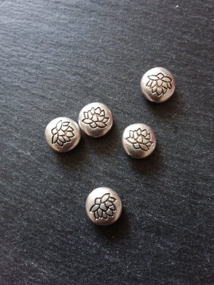 2 or 10 Lotus Beads 14mm Real Antiqued Sterling Silver Plated Flat Round 14x6.5mm Nickel FREE