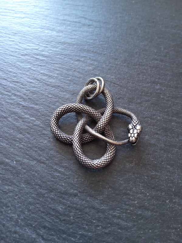 Snake Infinity Knot Pendant Antique Silver Stainless Steel 37x36.5x4.5mm