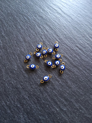 4 or 20 Double Sided Evil Eye Connector Charms Gold Plated Stainless Steel with Blue & White Enamel 9x4.5x2.7mm