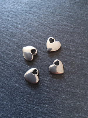1 or 5 Solid Stainless Steel Heart Charms 14.5x15.5x3.5mm