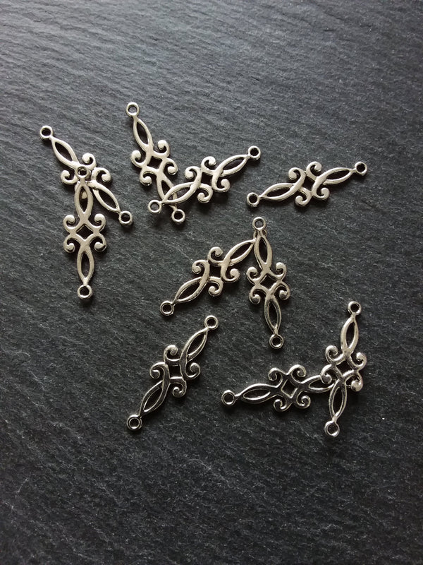 10 or 50 Antique Silver Long Classical Connector Charms 29x9mm
