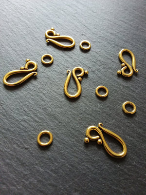 10 or 50 Sets Hook and Eye Clasps Antique Gold Tone 21x12mm Nickel FREE