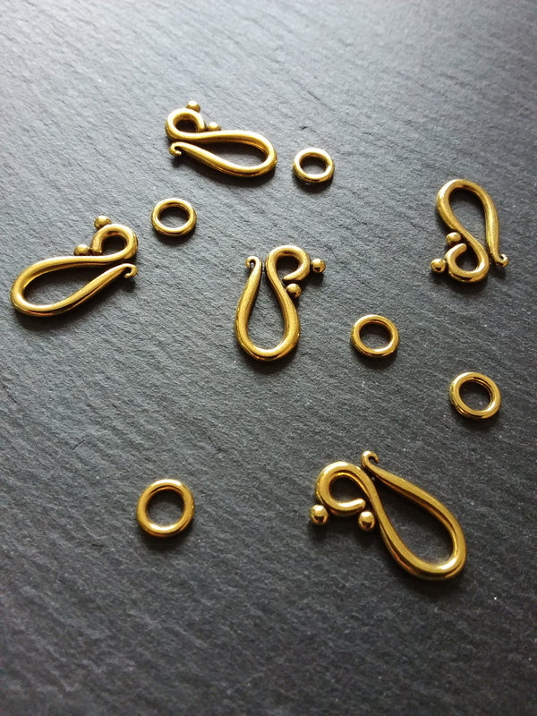 10 or 50 Sets Hook and Eye Clasps Antique Gold Tone 21x12mm Nickel FREE