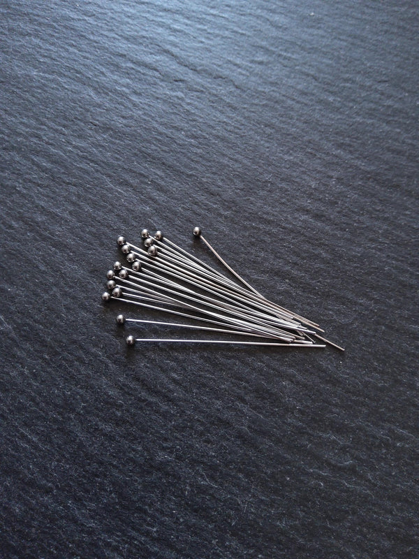20 or 100 Stainless Steel Ball Head Pins 40mm Long 0.5mm Wide (24 gauge)