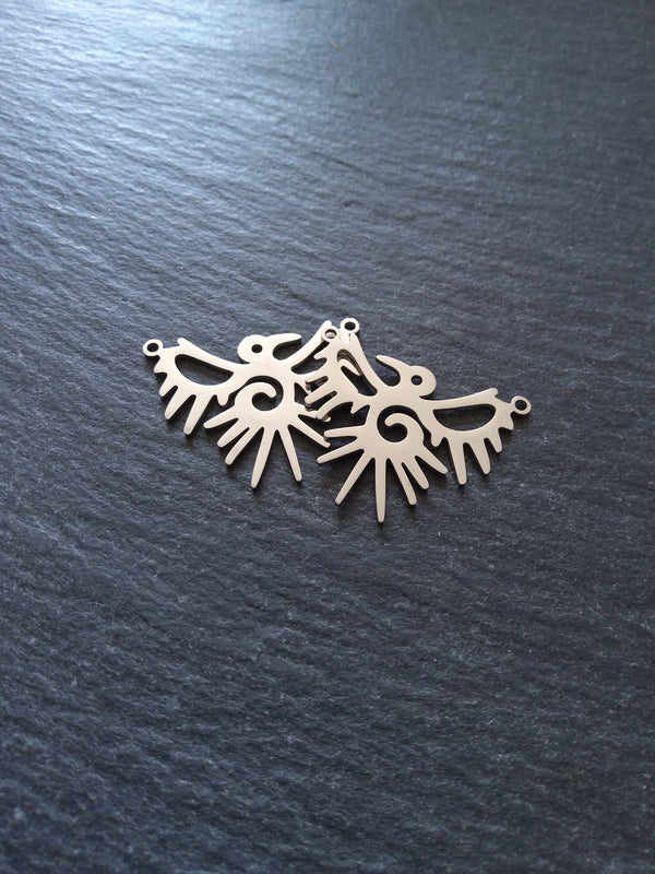 2 or 10 Stainless Steel Bird Connector Pendants 23x28x1mm