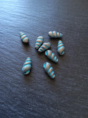 6 or 30 Sea Shell Snail Beads 15x7mm Antique Copper with Blue Patina