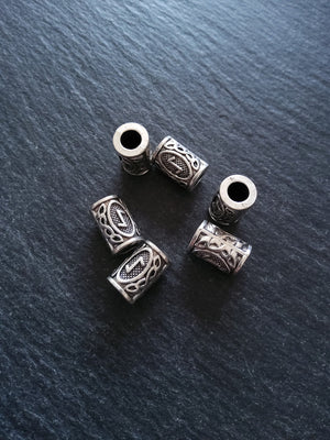 6 or 30 Eoh ᛇ or Eiwaz Rune Beads Elder Futhark Antique Silver Tone 13x8mm. Large 4.7mm Hole