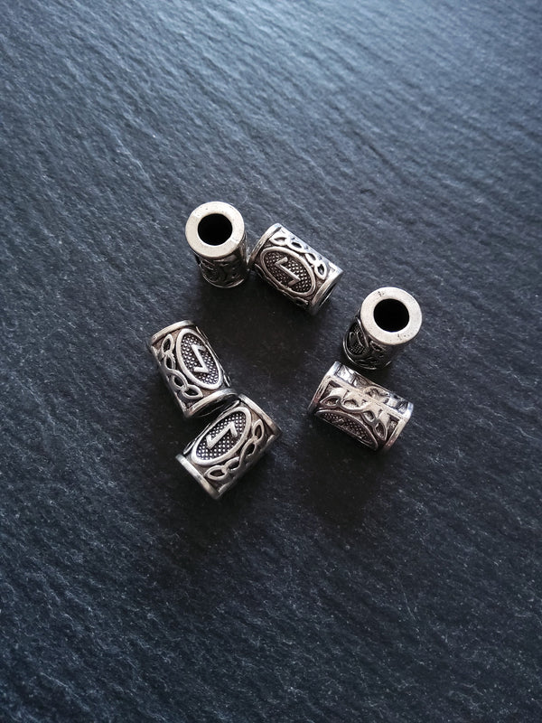 6 or 30 Eoh ᛇ or Eiwaz Rune Beads Elder Futhark Antique Silver Tone 13x8mm. Large 4.7mm Hole