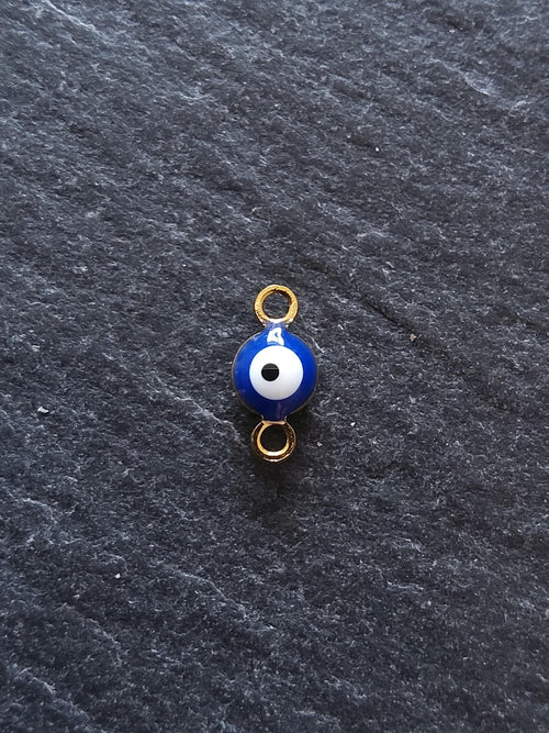 4 or 20 Double Sided Evil Eye Connector Charms Gold Plated Stainless Steel with Blue & White Enamel 9x4.5x2.7mm