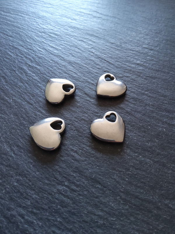 1 or 5 Solid Stainless Steel Heart Charms 14.5x15.5x3.5mm