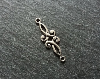 10 or 50 Antique Silver Long Classical Connector Charms 29x9mm