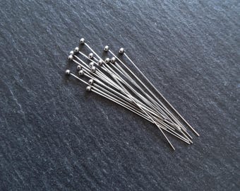 20 or 100 Stainless Steel Ball Head Pins 40mm Long 0.5mm Wide (24 gauge)