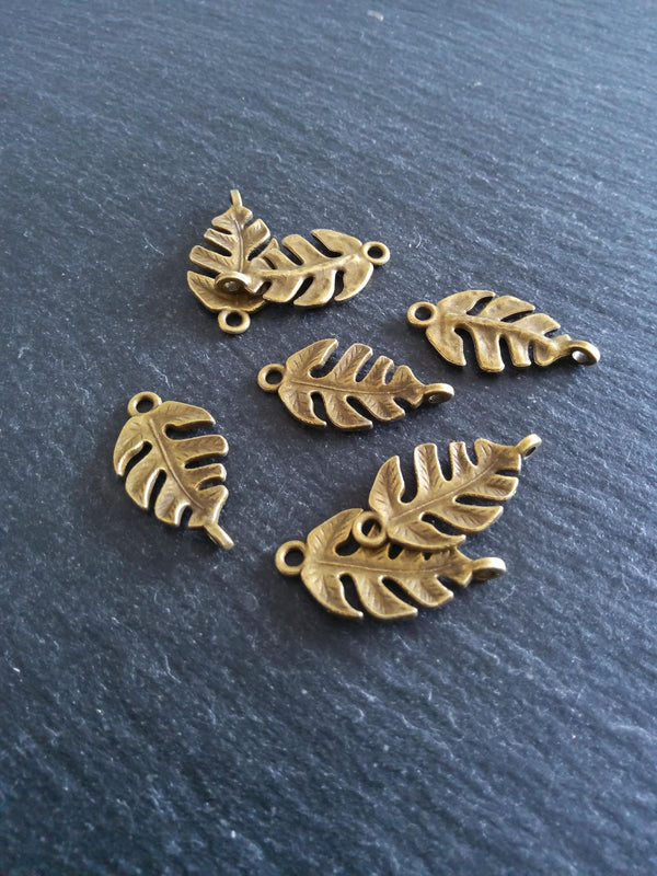 10 or 50 Leaf Connector Charms Antique Bronze Alloy 27x14x4mm Nickel FREE