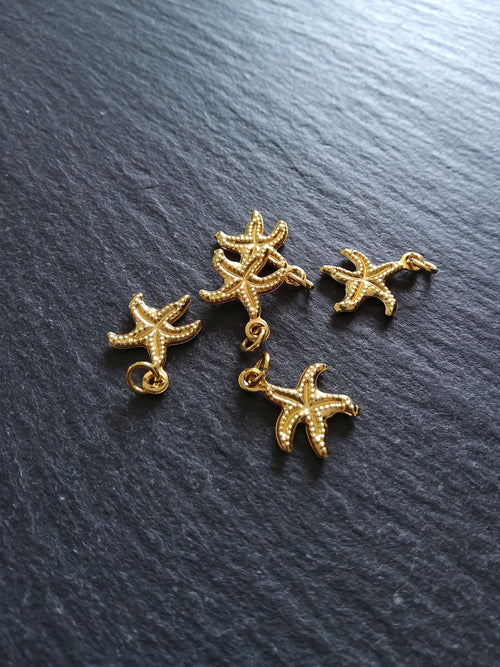 2 or 10 Starfish Charms Real 18K Gold Plated Brass 14.5x12x1.5mm. Nickel FREE