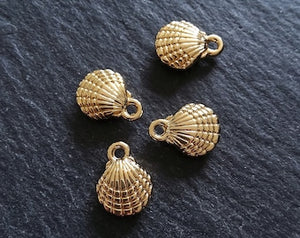 2 or 10 Sea Shell Charms Real 14K Gold Plated Alloy 13.5x10x4mm. Nickel FREE