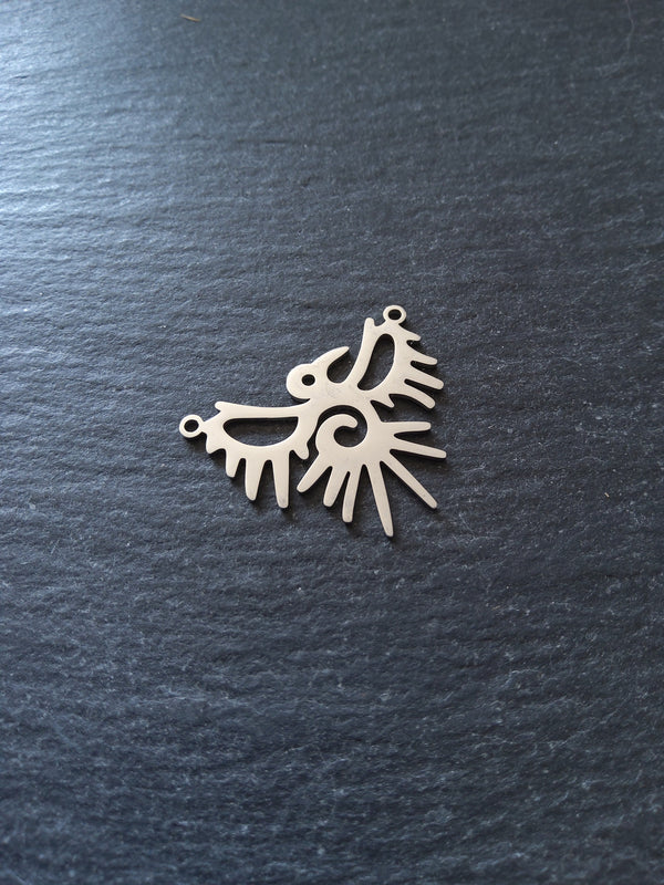 2 or 10 Stainless Steel Bird Connector Pendants 23x28x1mm